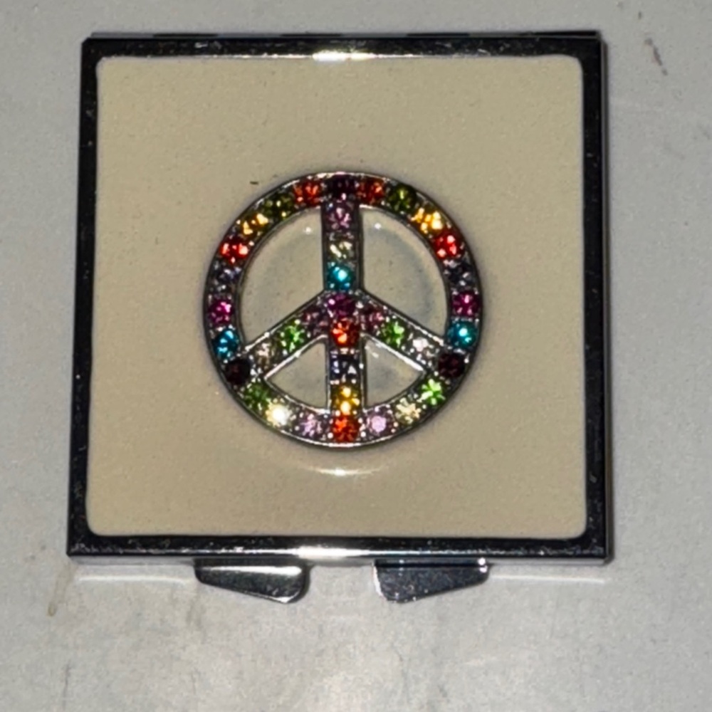 Multicolor Stones Peace Sign Compact Mirror Makeup